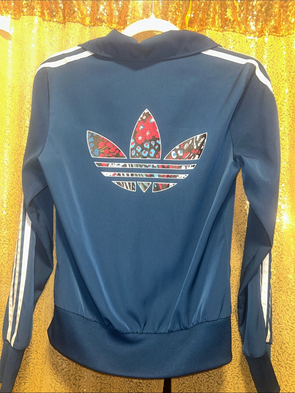 adidas Navy Blue Track Jacket with White Stripes - Picture 2 of 4